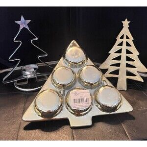 Christmas Tree Decor Lot 3 -  Tealight Holders Vintage Solid Brass Trivet